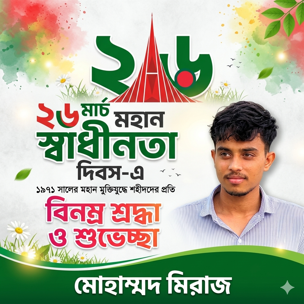26 March Independence Day 3D Poster Prompt - মহান স্বাধীনতা দিবসের পোস্টার ডিজাইন - PLP Ghor AI