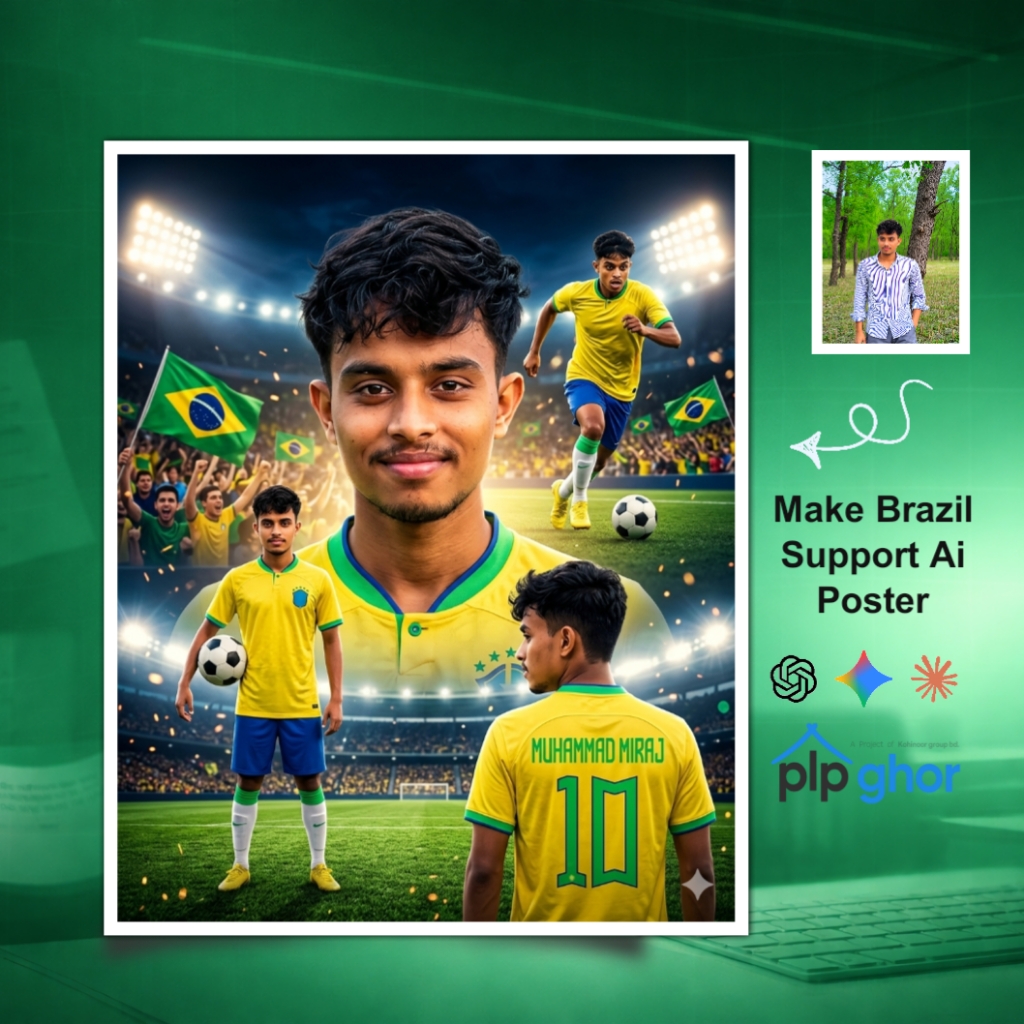 Brazil Football Support 3D AI Photo Editing Prompt - PLP Ghor AI
